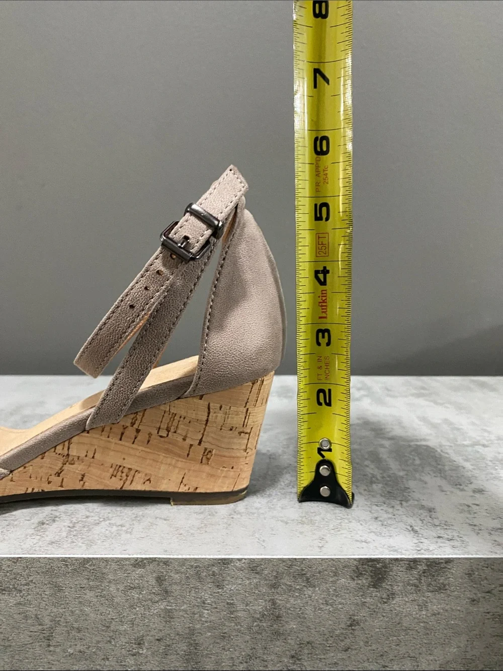 Mi.iM Women's Leather Taupe Wedge Sandals with Ankle Strap Size 6